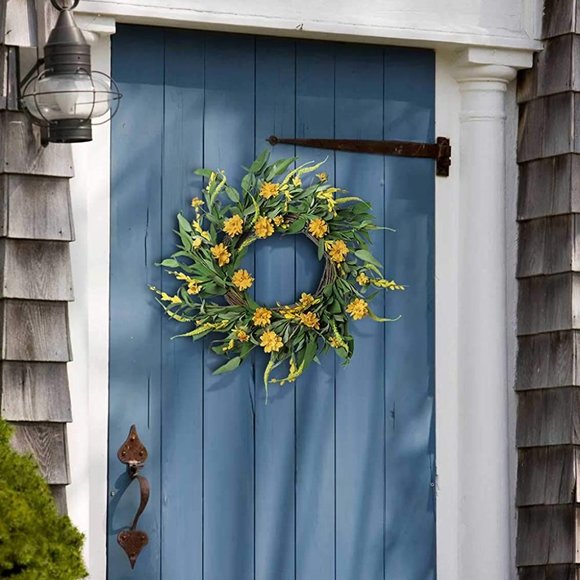 NEO L'ARTES 22" Summer Yellow Daisy & Leaves Wreath for Front Door NEW IN BOX!! - Picture 4 of 6